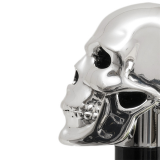 silver skull handle wooden shaft long handle handmade Italian luxury shoehorn handle detail