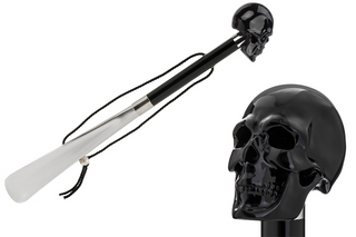 enameled brass black skull handle long handle handmade Italian luxury shoehorn front view