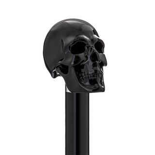 enameled brass black skull handle long handle handmade Italian luxury shoehorn close-up