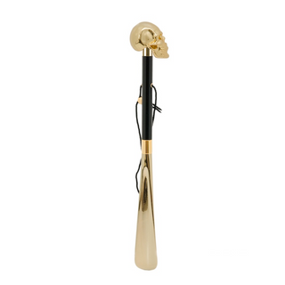 gilt resin skull handle long handle handmade Italian luxury shoehorn side view