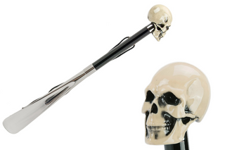 enameled resin bone skull handle long handle handmade Italian luxury shoehorn front view