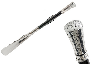 silver-plated classic long handle handmade Italian luxury shoehorn front view