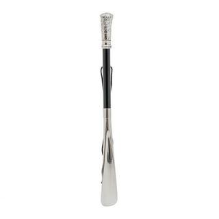 silver-plated classic long handle handmade Italian luxury shoehorn side view