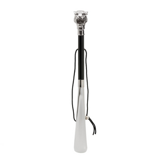 silver tiger handle wooden shaft long handle handmade Italian luxury shoehorn side view