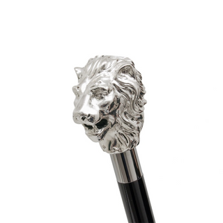 silver lion handle wood shaft long handle handmade Italian luxury shoehorn close-up