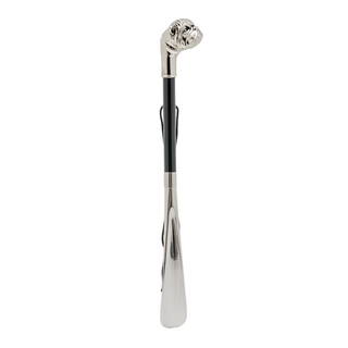 silver bulldog handle long handle handmade Italian luxury shoehorn side view