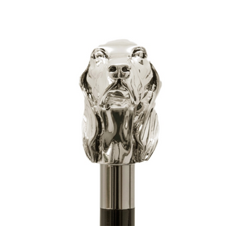 silver dog handle wooden shaft long handle handmade Italian luxury shoehorn handle detail