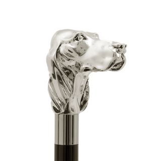 silver dog handle wooden shaft long handle handmade Italian luxury shoehorn close-up