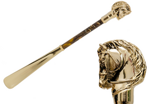 gold-plated horse handle gift box long handle handcrafted Italian luxury shoehorn front view