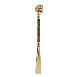 gold-plated horse handle gift box long handle handcrafted Italian luxury shoehorn side view