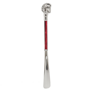 silver horse handle gift box long handle handmade Italian luxury shoehorn side view