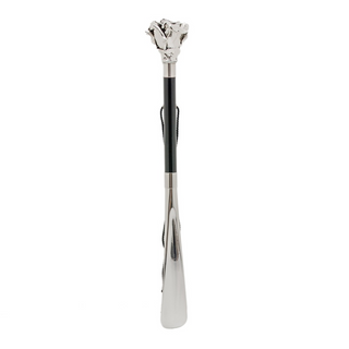 silver rose wooden shaft long handle handmade Italian luxury shoehorn side view