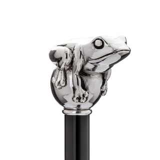 silver frog handle wooden shaft long handle handmade Italian luxury shoehorn handle detail