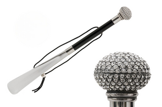Swarovski crystal wood handle ABS end long handle handmade Italian luxury shoehorn front view