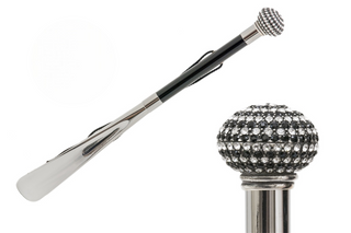 Swarovski crystal wooden shaft long handle handmade Italian luxury shoehorn front view