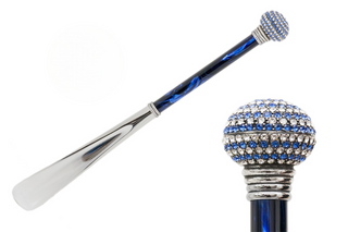 Swarovski crystal bicolor handle long handle handmade Italian luxury shoehorn front view