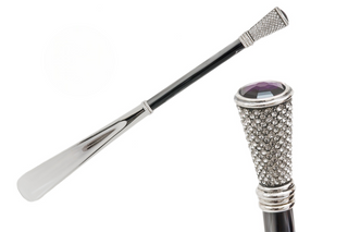 Swarovski crystal long handle handmade Italian luxury shoehorn front view