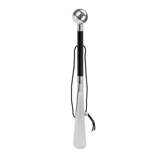 silver golf ball design wood shaft gift box long handle handmade Italian luxury shoehorn side view