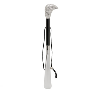 silver-plated eagle handle wood shaft long handle handmade Italian luxury shoehorn side view