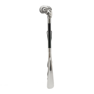 silver ram handle long handle handmade Italian luxury shoehorn side view
