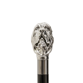 silver mastiff handle wooden shaft long handle handmade Italian luxury shoehorn close-up