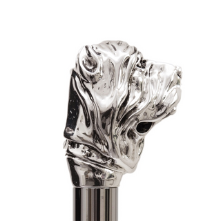 silver mastiff handle wooden shaft long handle handmade Italian luxury shoehorn handle detail
