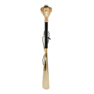 brass golden cobra handle wooden shaft long handle handmade Italian luxury shoehorn side view