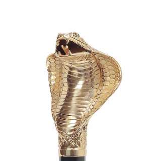 brass golden cobra handle wooden shaft long handle handmade Italian luxury shoehorn handle detail