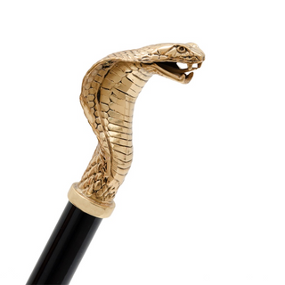 brass golden cobra handle wooden shaft long handle handmade Italian luxury shoehorn close-up