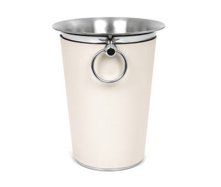 steel wine cooler cylindrical champagne bucket leather sleeve handles detail