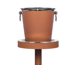steel wine cooler cylindrical champagne bucket leather sleeve handles set view