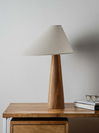Elegant wood table lamp — handcrafted natural side angle