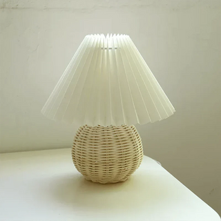 Lampe de table vintage – Céramique, rotin et bois scandinaves avec ampoule LED incluse