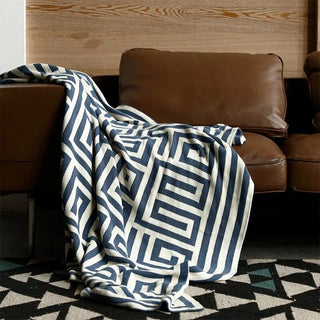 luxury knitted throw cotton geometric pattern decorative fringe blanket front view