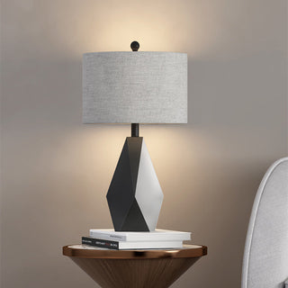 Modern stone table lamp — geometric faceted grey shade close-up