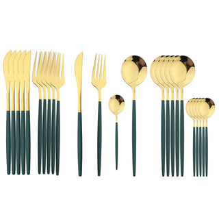 stainless steel cutlery 24 piece gold silver rose finish flatware feature view