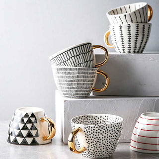 hand painted ceramic mugs luxury porcelain drinkware gold handle 350ml cup product view