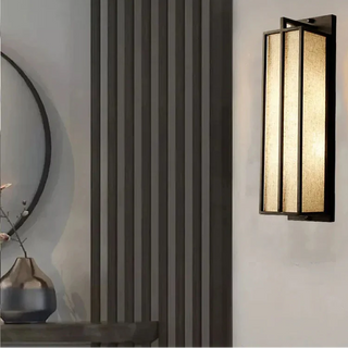 Linen Wall Light – Chinese Style Iron Wall Lamp with Linen Fabric Shade & Black Metal Frame