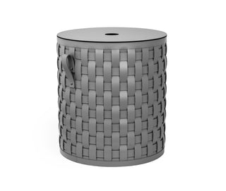 round handwoven laundry basket flat lid water resistant storage front view