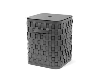large square handwoven laundry basket flat lid water resistant front view
