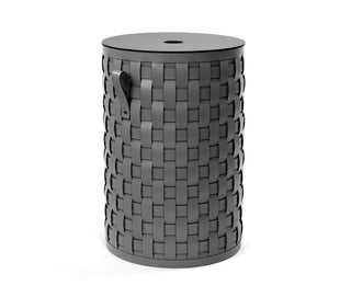 Demetra tall round handwoven laundry basket flat lid water resistant front view