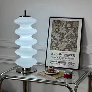 Elegant white glass lamp close-up — modern LED detail