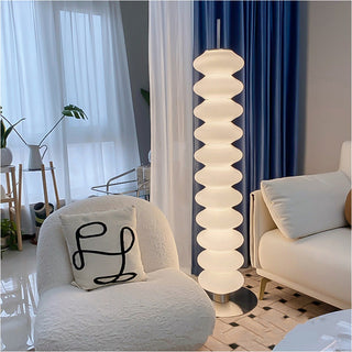 Nordic floor lamp side — white marble glass shade warm glow