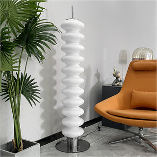White marble Nordic lamp setting — glass shade soft wide