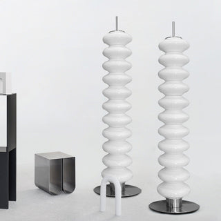 Nordic floor lamp illuminated — white marble glass warm