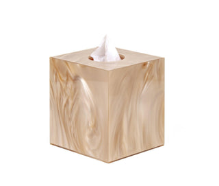elegant square resin tissue box holder handcrafted neutral side view