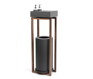 elegant wood frame sanitizer stand storage box leather front view