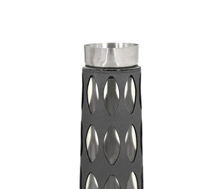geometric glass carafe designer 1.5 liter diamond cut leather cover close-up