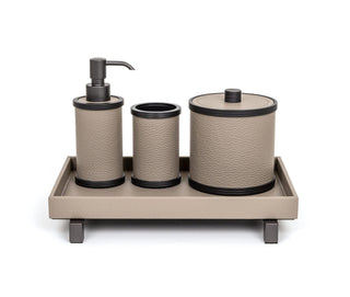 luxury bathroom set custom leather chrome finish accessories close-up