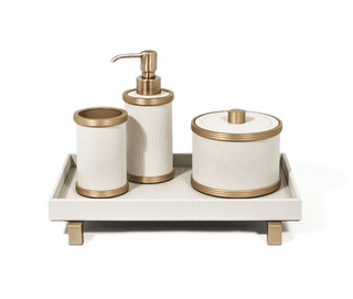 luxury bathroom set custom leather chrome finish accessories front view